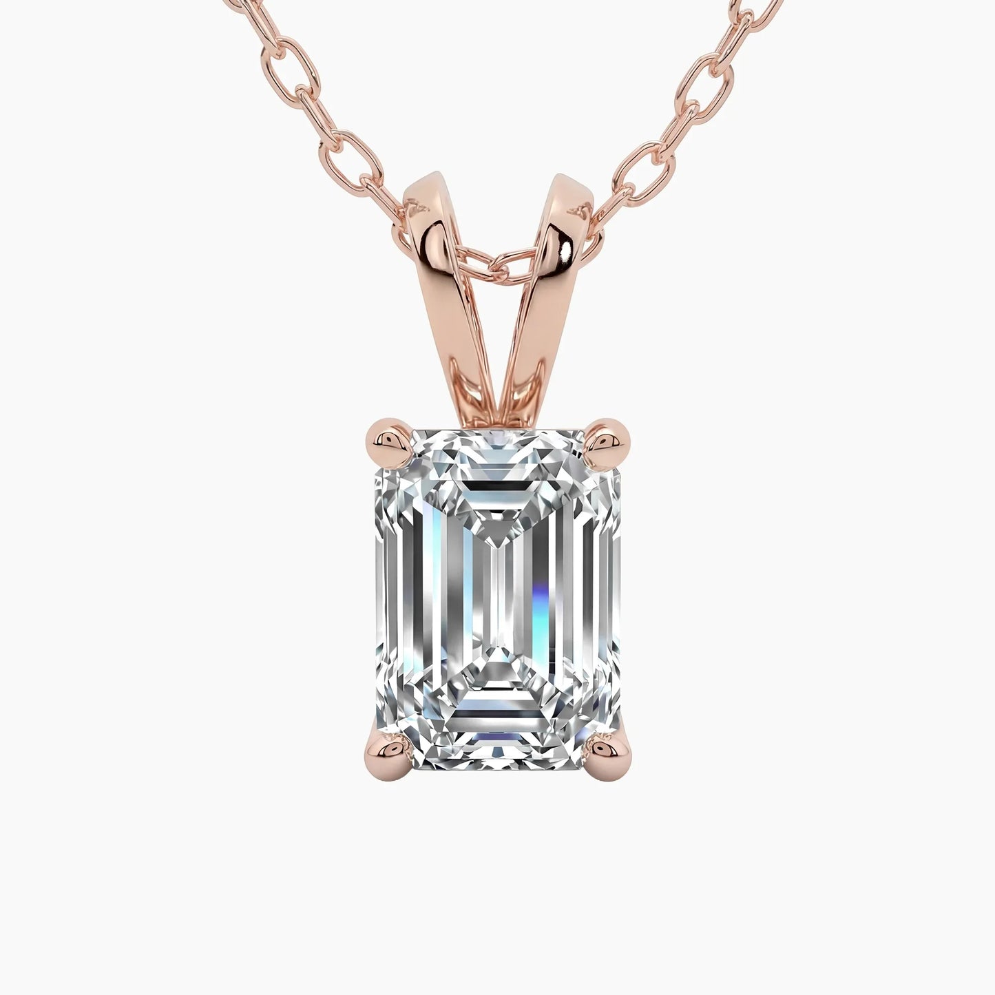 EMELINA Classic Emerald Solitaire Design with Adjustable Cable Chain |