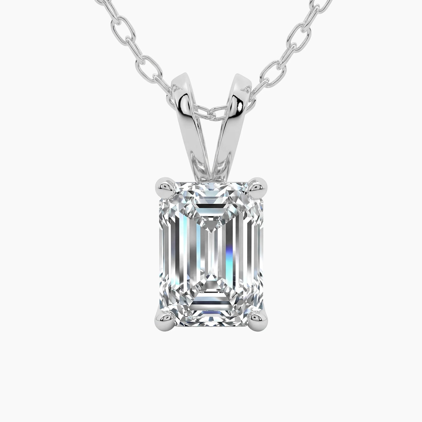EMELINA Classic Emerald Solitaire Design with Adjustable Cable Chain |