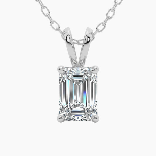 EMELINA Classic Emerald Solitaire Design with Adjustable Cable Chain |