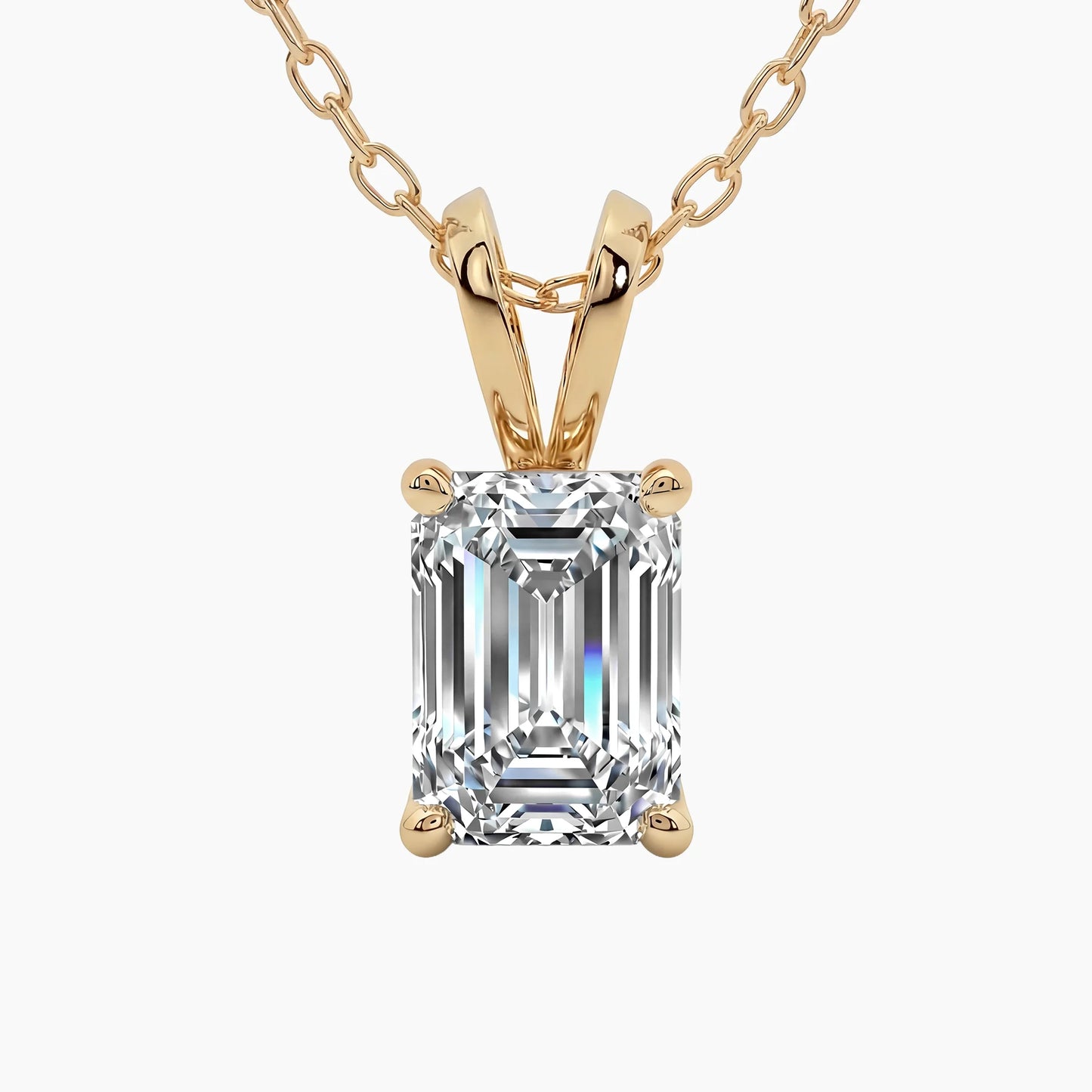 EMELINA Classic Emerald Solitaire Design with Adjustable Cable Chain |